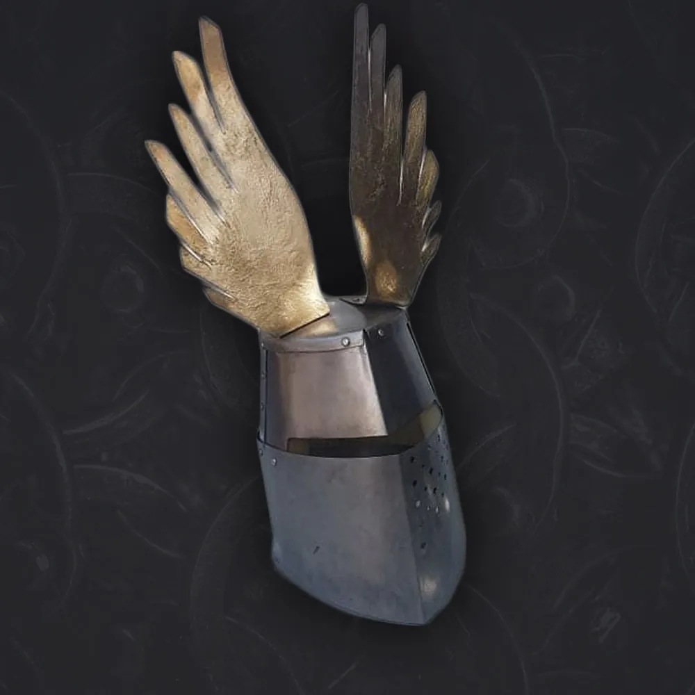 Heaume fermé avec ailes dorées